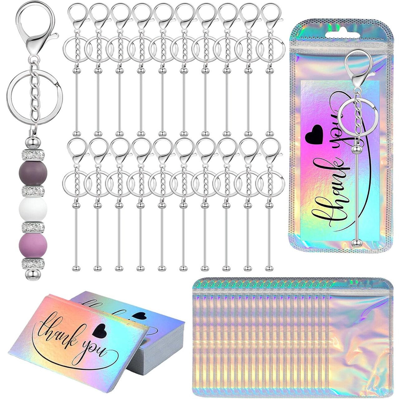 60 Pcs Beadable Keychain Bars Bulk Blank Creative Cute Keychains Bar for Beads Purse Keychains for Women Man